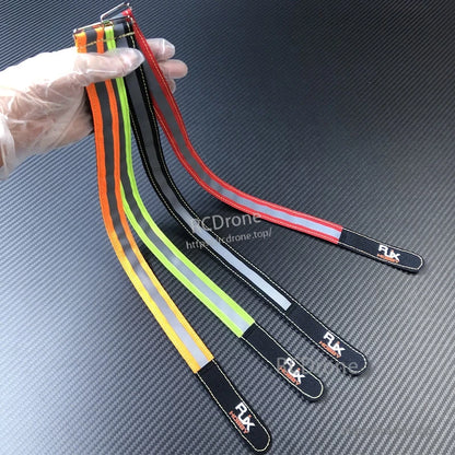 RJXHOBBY reflective battery straps with hook-and-loop closure, in red, orange, green and black with reflective strip