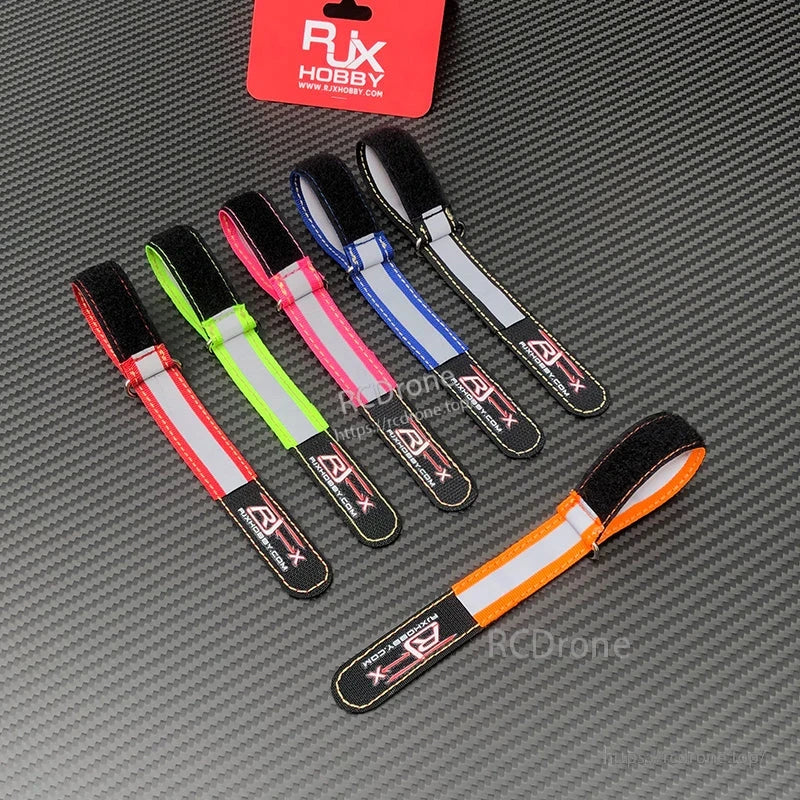 RJXHOBBY Reflective Battery Strap 2pcs, RJXHOBBY reflective hook-and-loop battery straps in assorted colors with silver reflective stripe