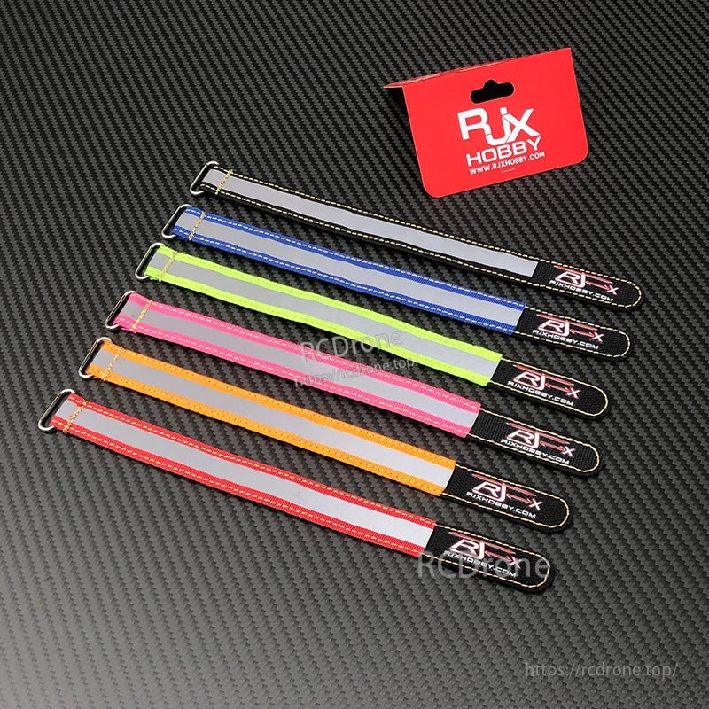 RJXHOBBY Reflective Battery Strap 2pcs, RJXHOBBY reflective battery straps with metal buckles in assorted colors (white, blue, green, pink, orange, red)