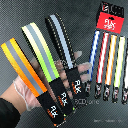RJXHOBBY reflective battery straps with metal buckles and stitched webbing in orange, green, and black