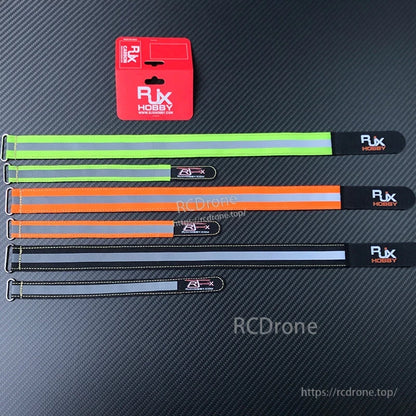 RJXHOBBY reflective battery straps with metal buckles in green, orange and black, each with a reflective stripe