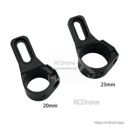 Black drone tank/medicine box connector clamp mounts in 20mm and 25mm sizes with elongated slotted bracket