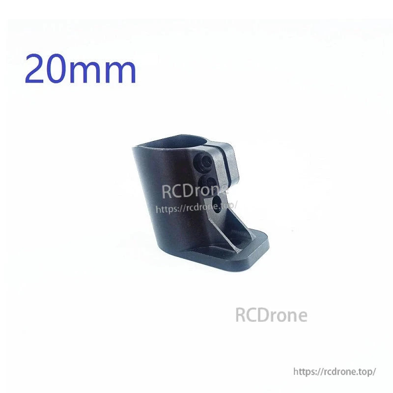 Black aluminum alloy UAV landing gear fixed mount bracket labeled 20mm, with two side screw holes