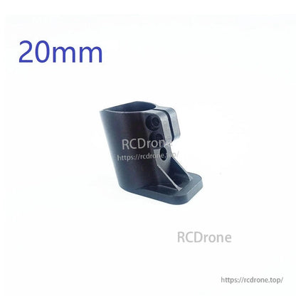 Black aluminum alloy UAV landing gear fixed mount bracket labeled 20mm, with two side screw holes