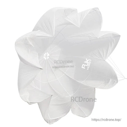 White RJXHOBBY UAV parachute canopy with stitched panels and suspension lines for drone recovery