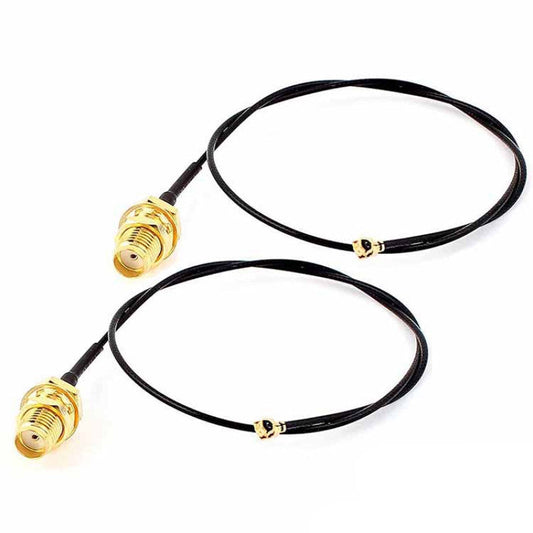 Pair of U.FL/IPEX to SMA female RF coax WiFi antenna pigtail cables with bulkhead SMA connectors
