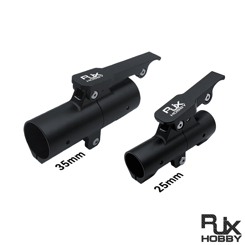 RJXHOBBY quick-remove folding arm mount in black, shown in 25mm and 35mm tube sizes
