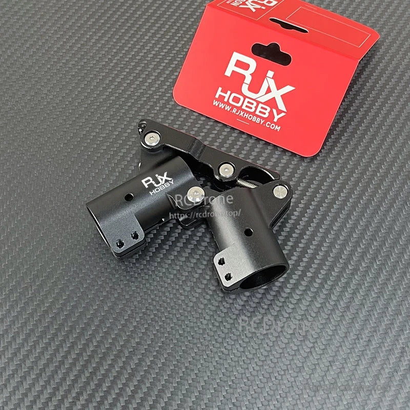 RJXHOBBY black quick-remove folding arm hinge bracket for UAV multicopter, with dual tube mounts and pivot screws