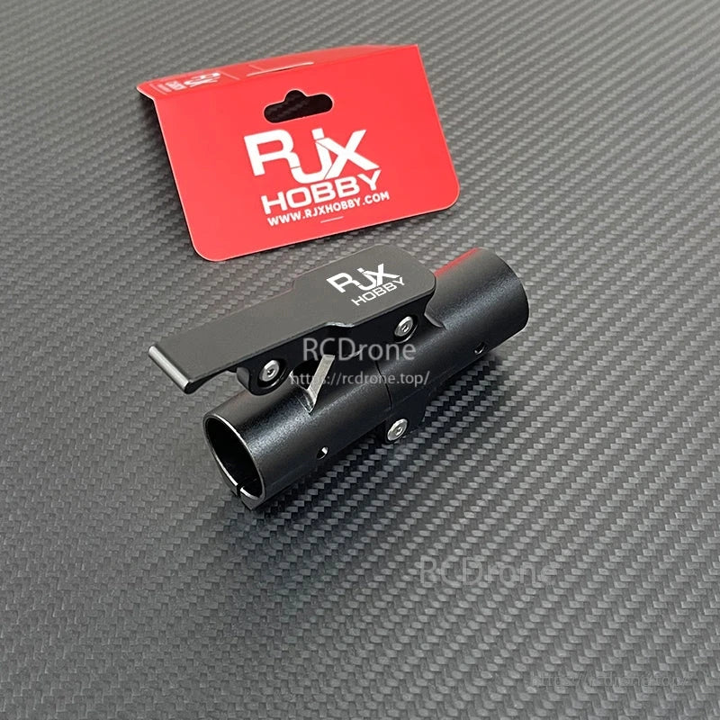 RJXHOBBY black quick-remove folding arm clamp with lever latch, designed to mount on a round drone arm tube