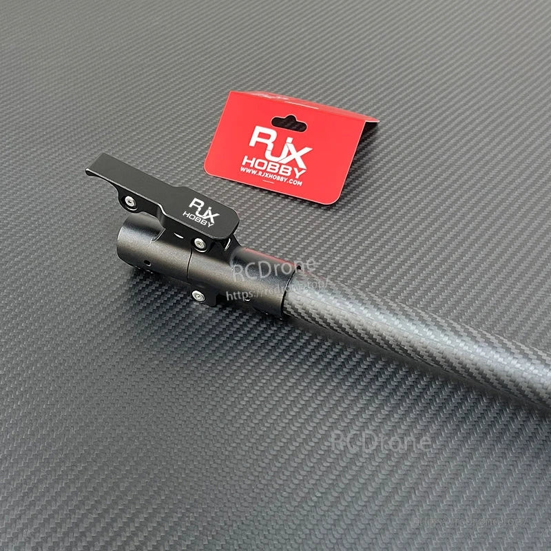 RJXHOBBY quick-release folding UAV arm clamp on a carbon fiber tube, black aluminum mount with screws