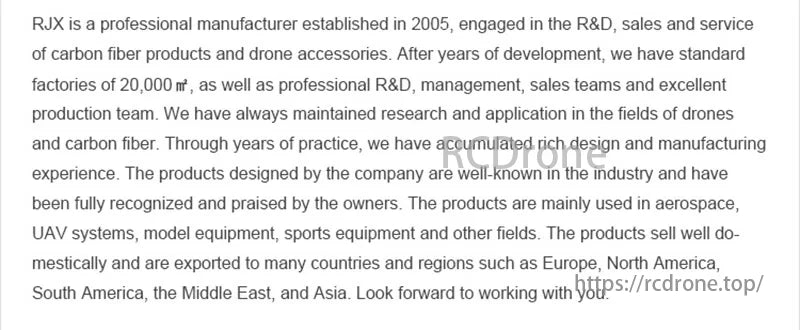 RJXHOBBY X Model 3k FPV Frame, RJX, since 2005, specializes in carbon fiber and drone accessories, exporting products globally for aerospace, UAVs, and sports equipment with a 20,000㎡ factory and expert teams.