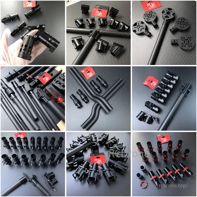 RJXHOBBY X Model 3k FPV Frame, Aircraft drone frame parts including top, mid, bottom plates, camera plate, arms, screws, nuts, and other accessories for assembly.