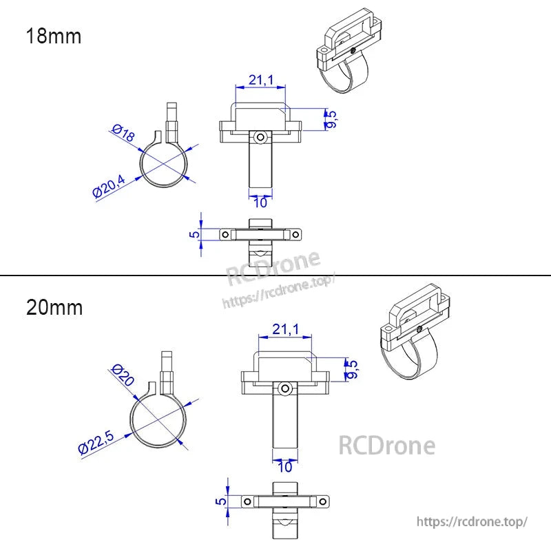 RJXHOBBY 1pcs XT90 Plug Fixed Seat Mounting Base Fastener 18mm 20mm Tube Clamp Support Clip Connecting Part