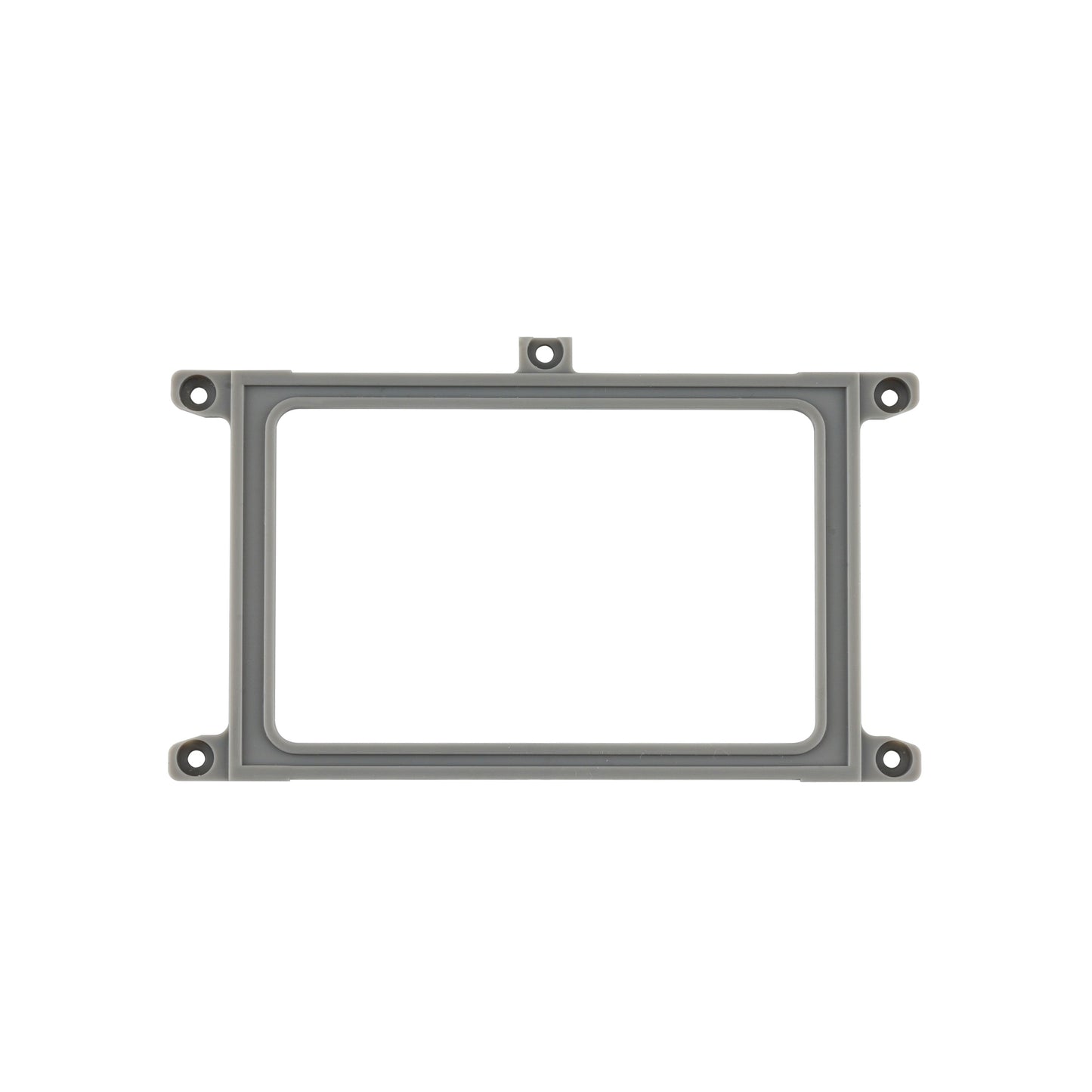TX15 Radio Screen Bracket mounting frame, front view with four corner screw holes and top tab