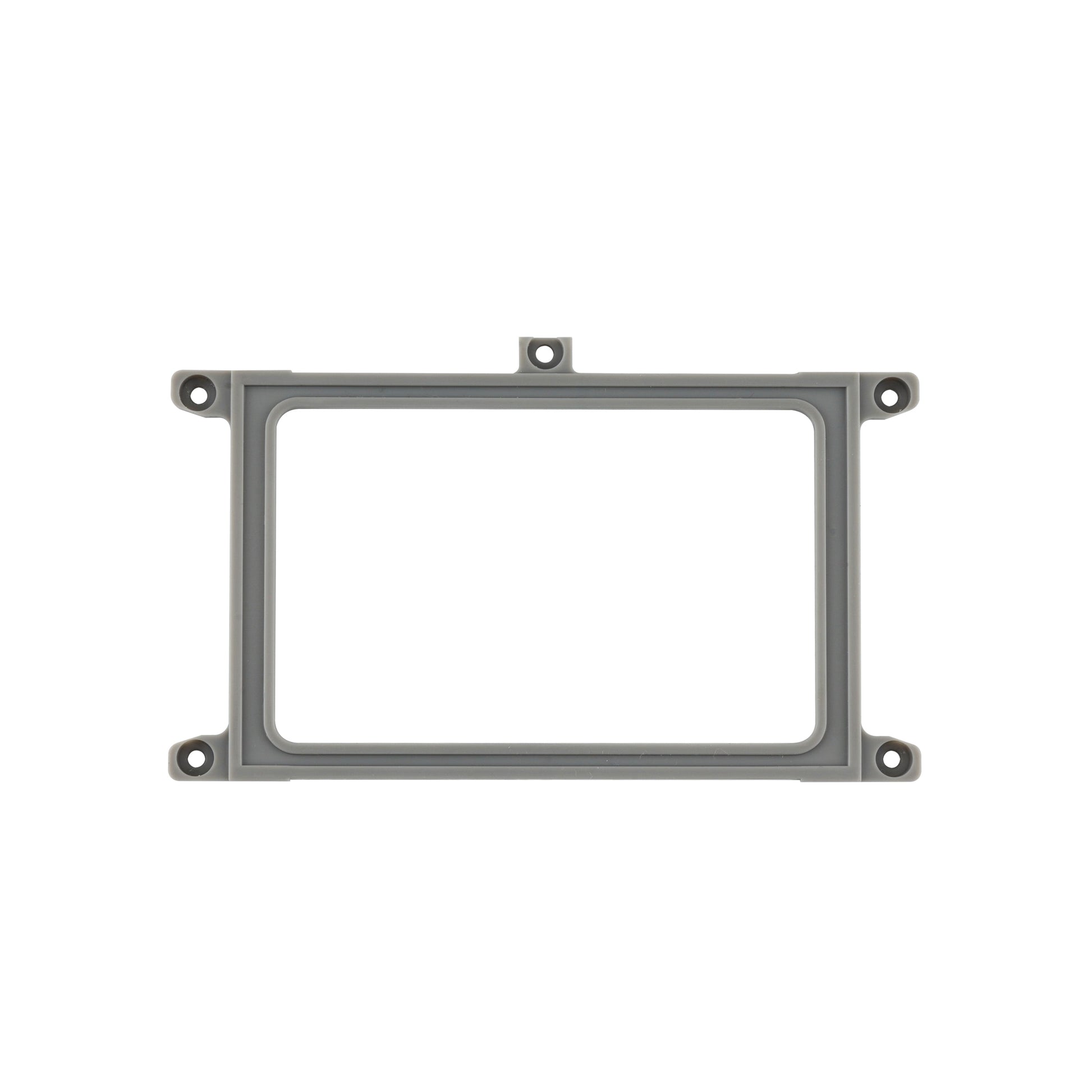 TX15 Radio Screen Bracket mounting frame, front view with four corner screw holes and top tab