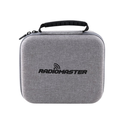 RadioMaster TX15 carry case, gray hard-shell zip case with handle and RadioMaster logo