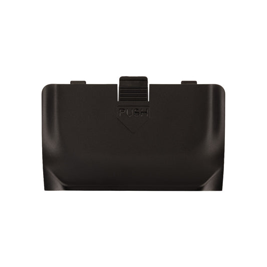 TX16S MK3 battery cover latch close-up with PUSH release tab and textured grip