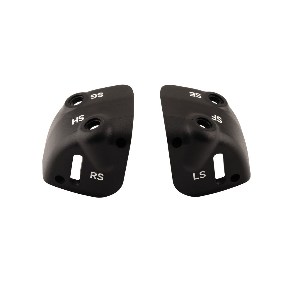 Black side mount covers with SG/SH and RS/LS markings, angled front view