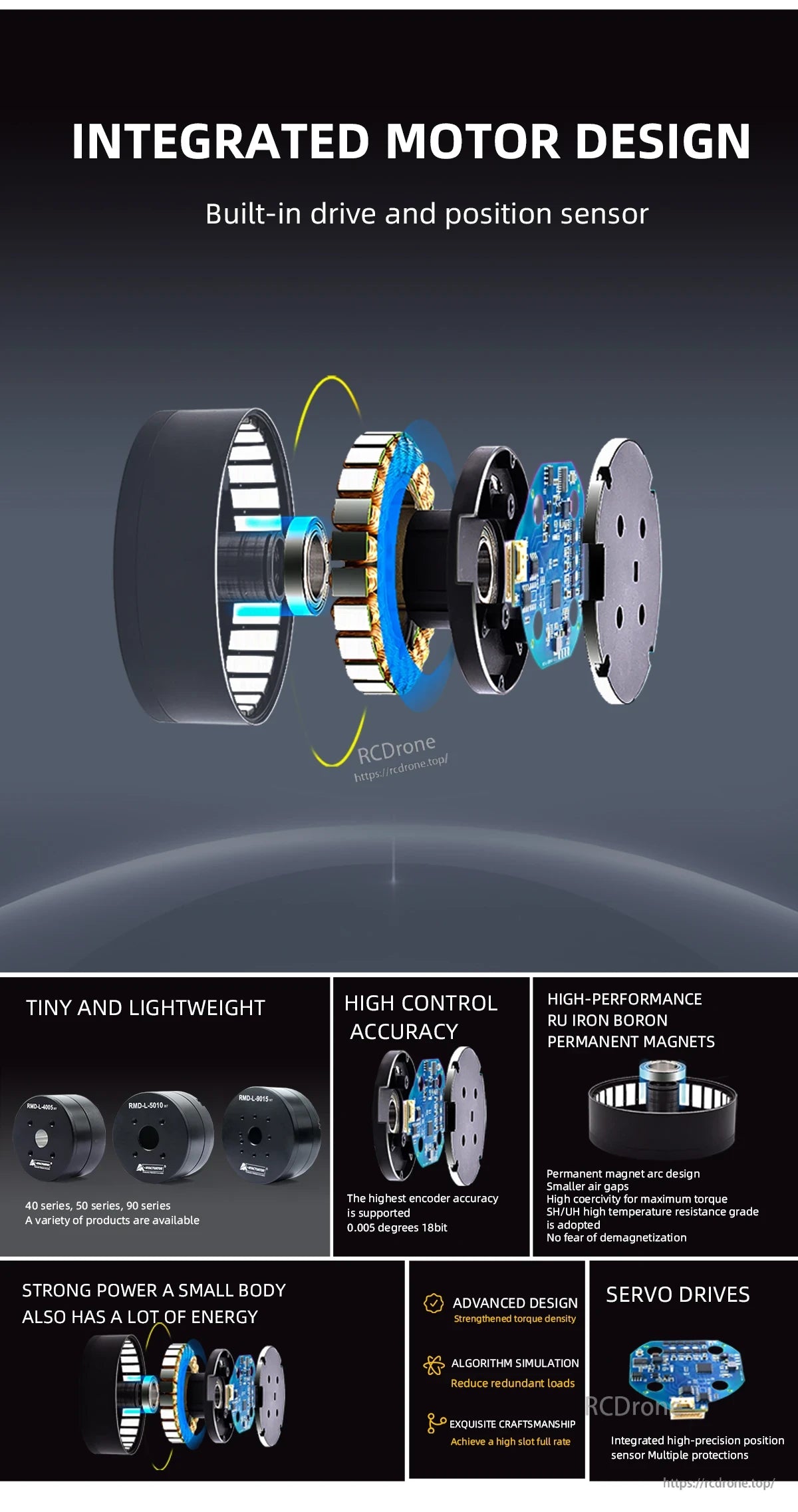The RMD-L-4005 Brushless DC Servo Motor offers high performance, precision, and reliability with a compact design.