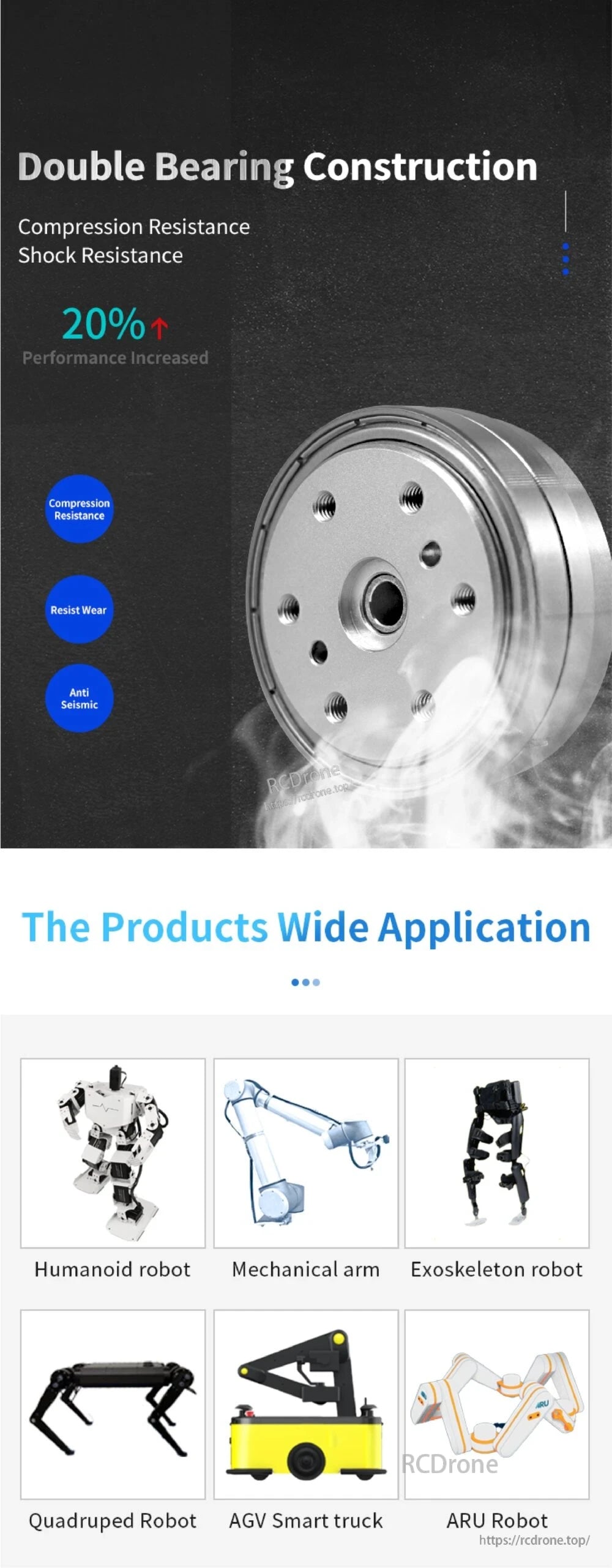 RMD-X8-60 Brushless DC Servo, Double bearing design improves durability and resistance by 20%, commonly used in robotics, arms, and smart vehicles.