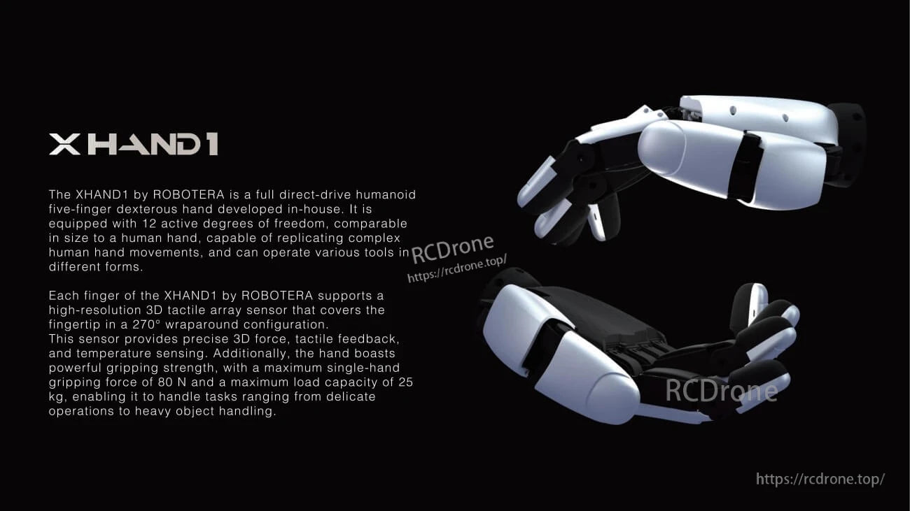 ROBOTERA XHAND 1 Robot Hand, XHAND1 is a 12-DOF humanoid hand with tactile sensors, 80N grip, and 25kg capacity for complex tasks.