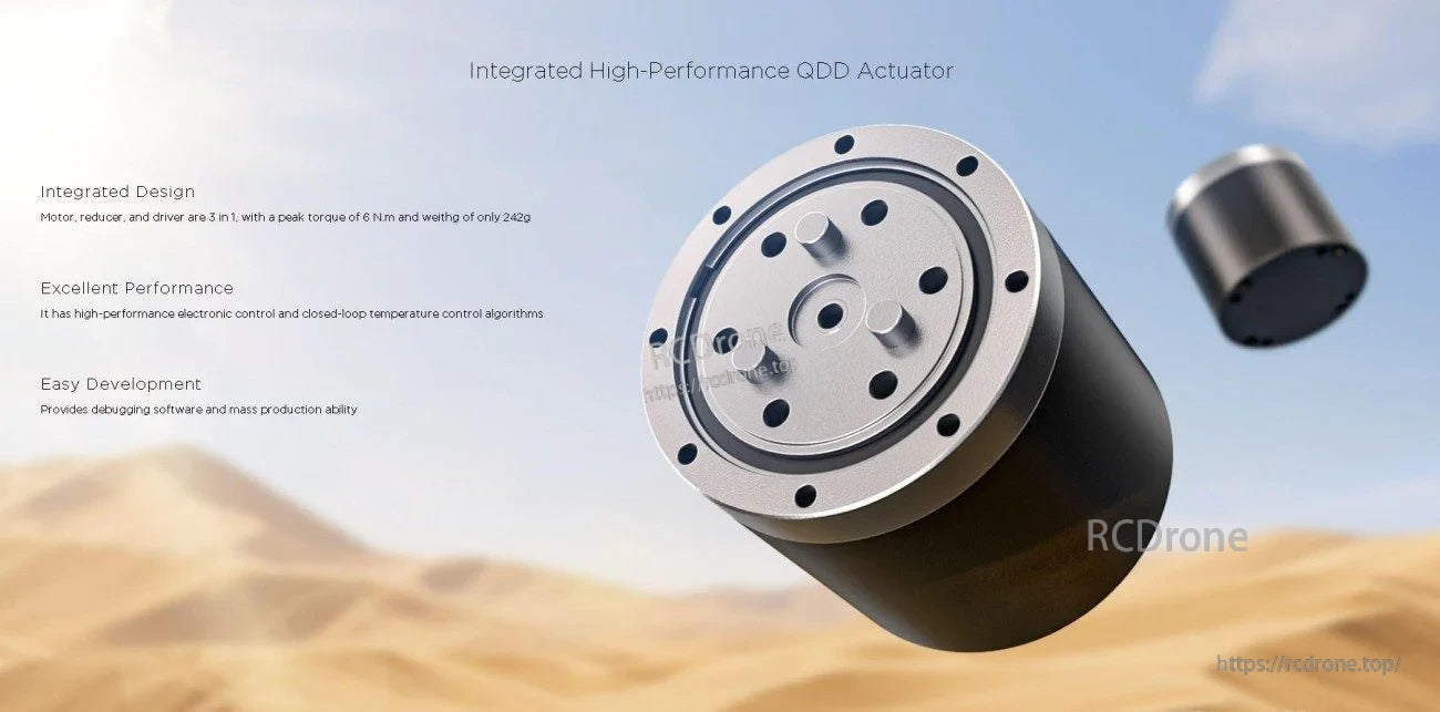 ROBSTRIDE EduLite 05 integrated high-performance QDD actuator overview highlighting 3-in-1 design and developer focus