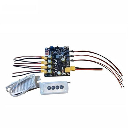 ROBSTRIDE Power Board 20V-65V PDB installed with multiple output leads and wired remote controller