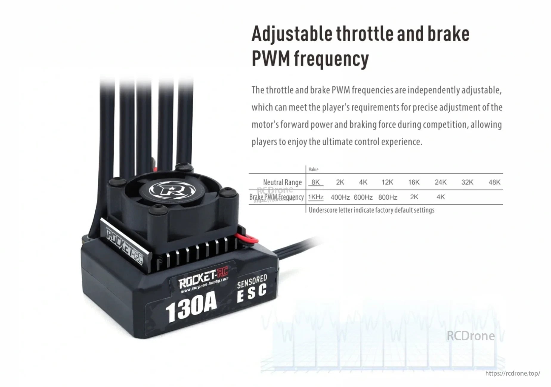 ROCKET-RC 130A ESC with independently adjustable throttle and brake PWM frequencies