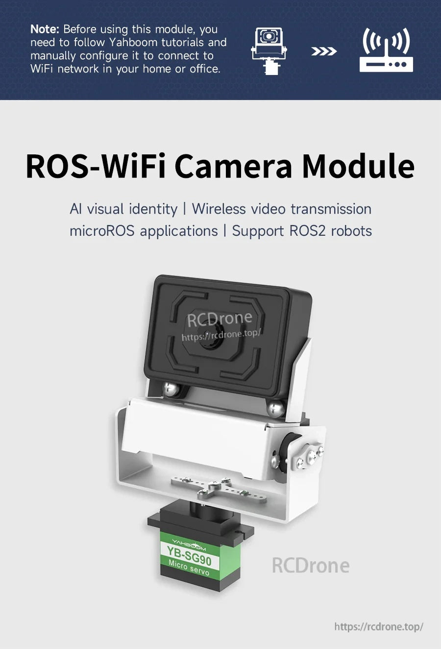 Yahboom ROS-WiFi ESP32-S3 2MP Camera module in black case for ROS2 robots, wireless image transmission