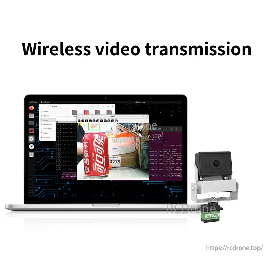 Yahboom ESP32-S3 WiFi camera module streaming live video wirelessly to a laptop screen