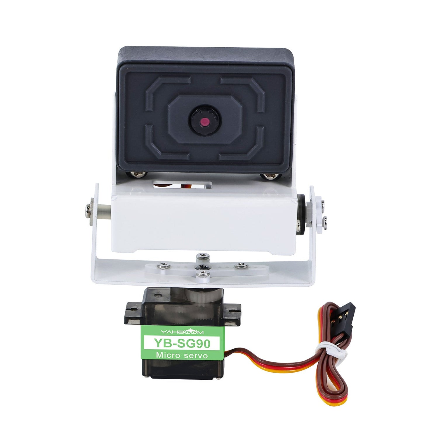 Camera module mounted on pan-tilt bracket with YB-SG90 micro servo and wiring harness