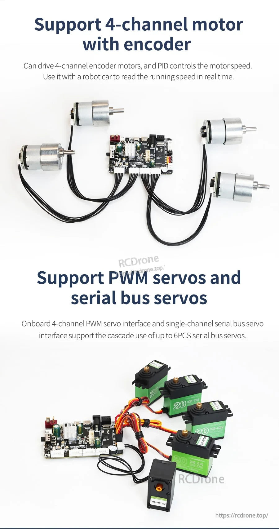 Motor and servo control support on YB-ERF01 V3.0: 4-channel encoder motors plus PWM servos and serial bus servos