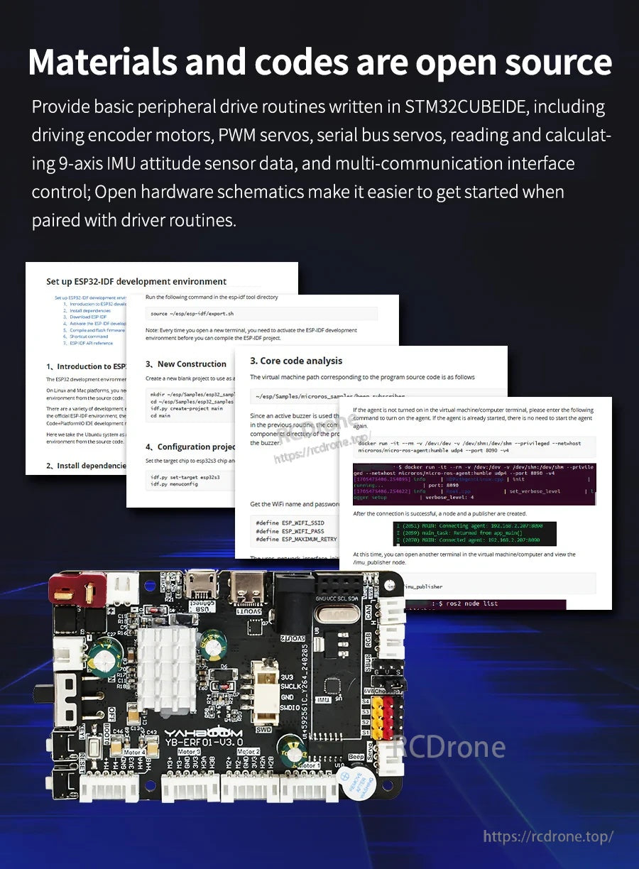 Yahboom YB-ERF01 V3.0 ROS robot control board with multi-port connectors and open-source materials banner