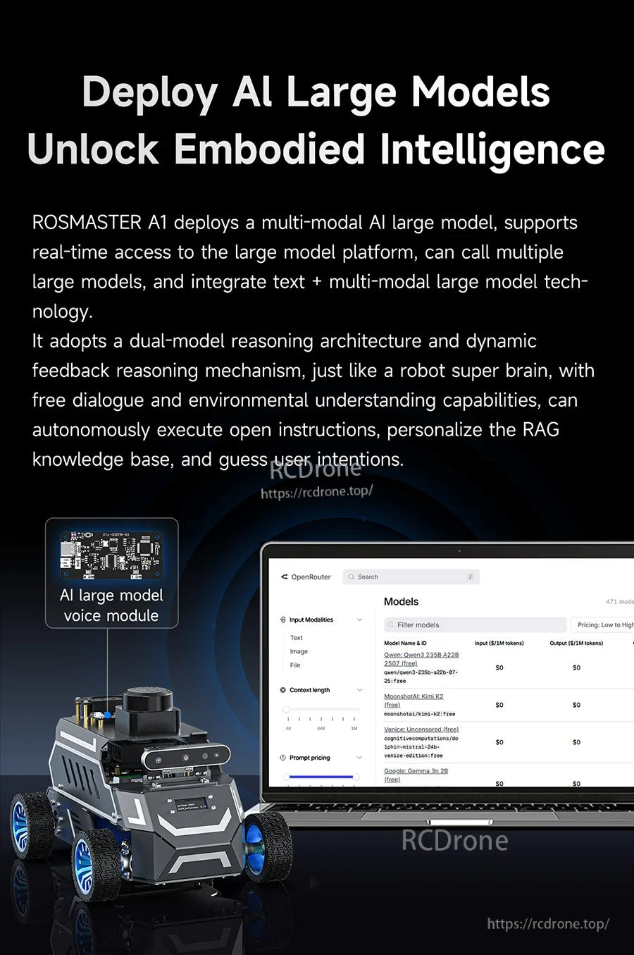 Deploy AI large models screen with ROSMASTER A1 robot car and large model voice module callout