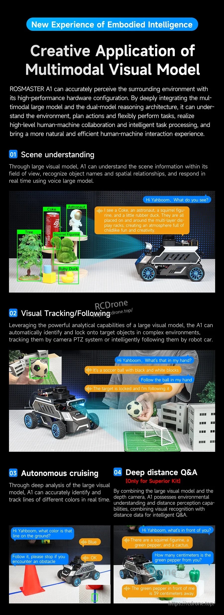 Creative multimodal applications page with camera-based understanding, visual tracking, and deep distance Q&A