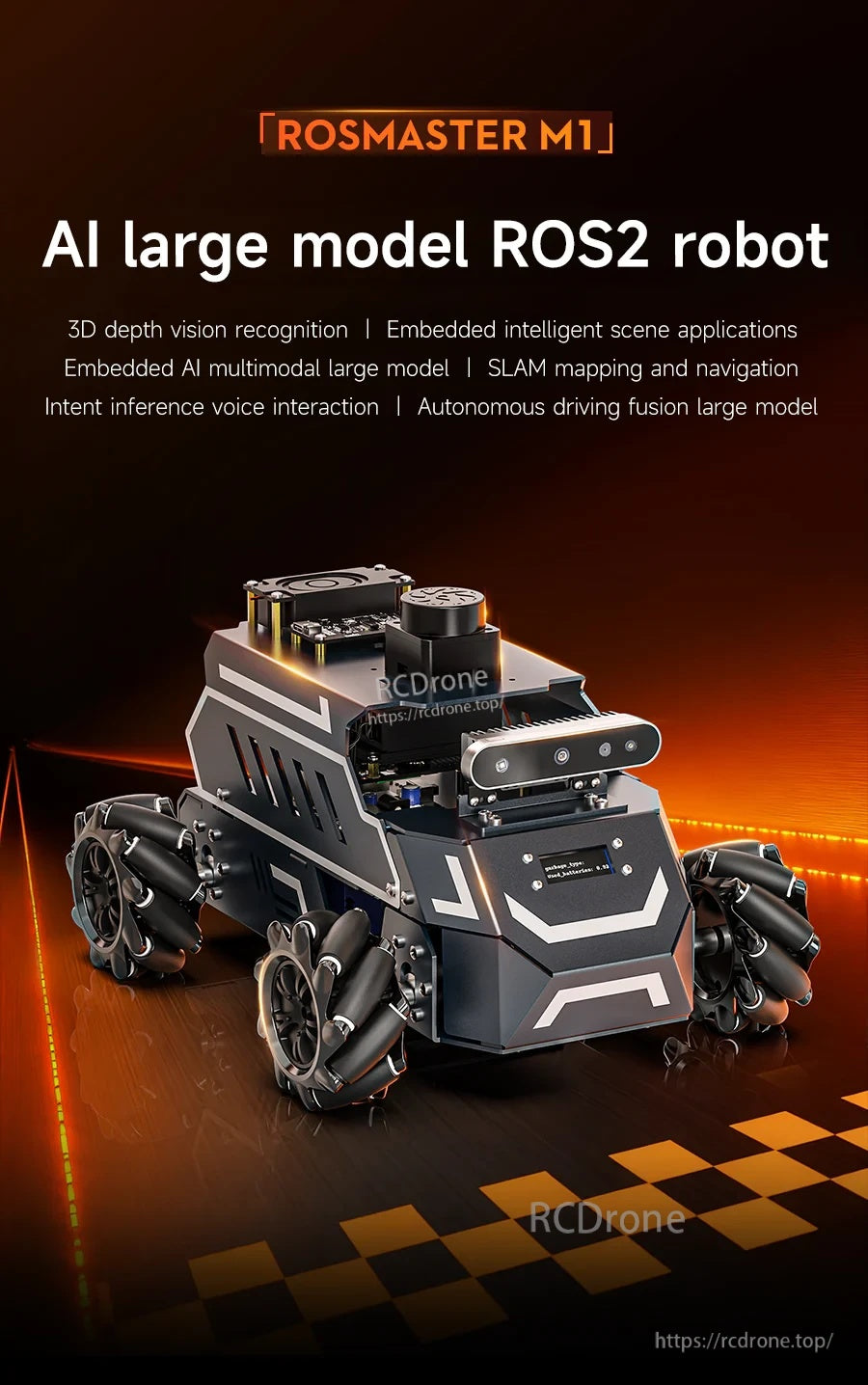 Yahboom ROSMASTER M1 ROS2 robot car with mecanum wheels for omnidirectional movement