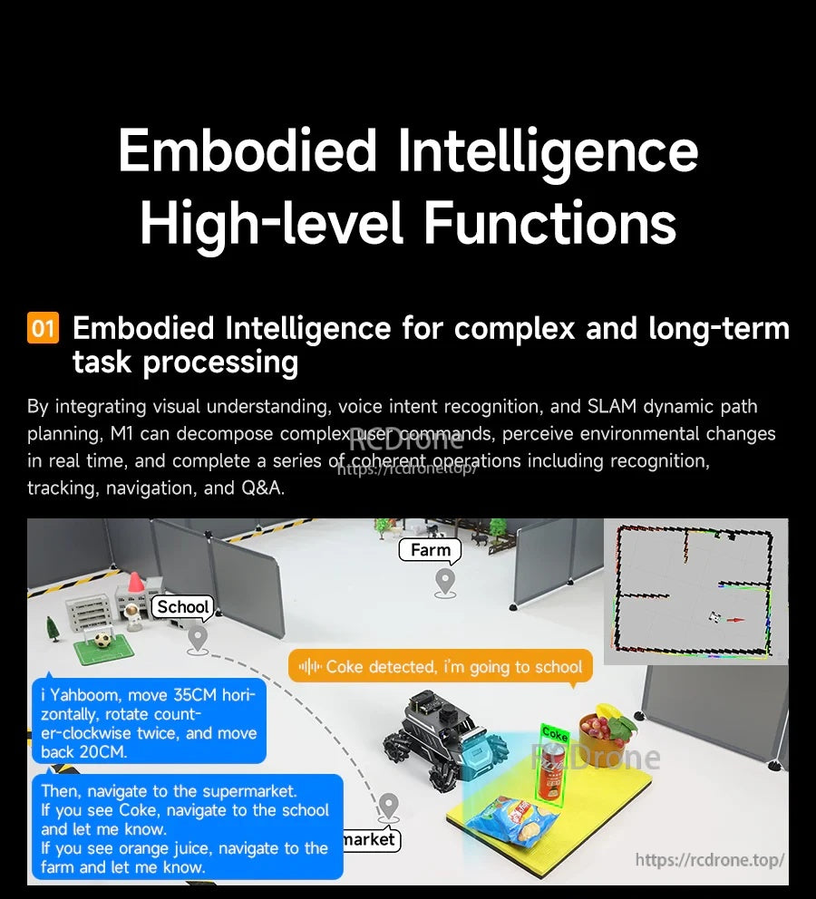 Embodied intelligence high-level functions poster for long-term tasks combining vision, voice, and SLAM