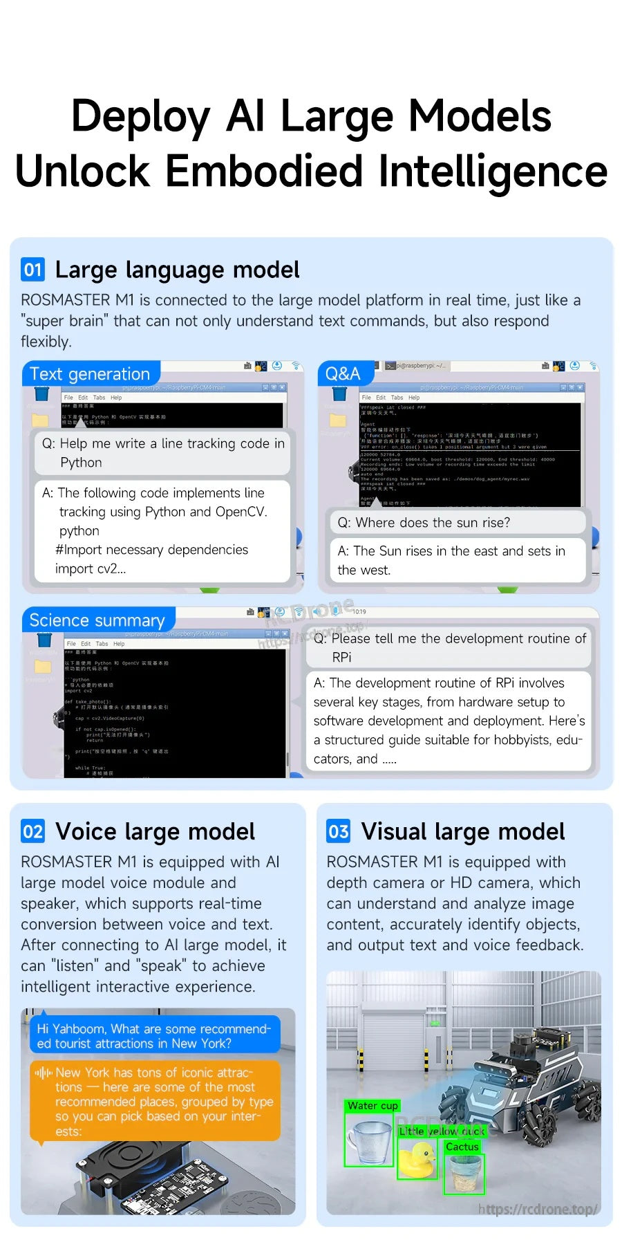 Deploy AI large models on ROSMASTER M1: text generation, Q&A, voice assistant, and visual model examples