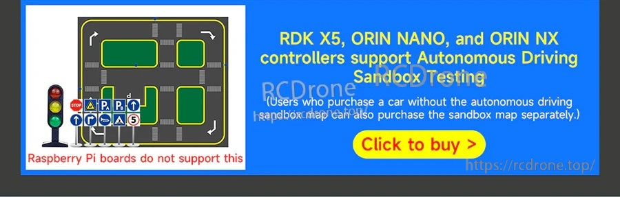 Autonomous driving sandbox purchase banner for RDK X5, Jetson Orin Nano, and Orin NX controllers
