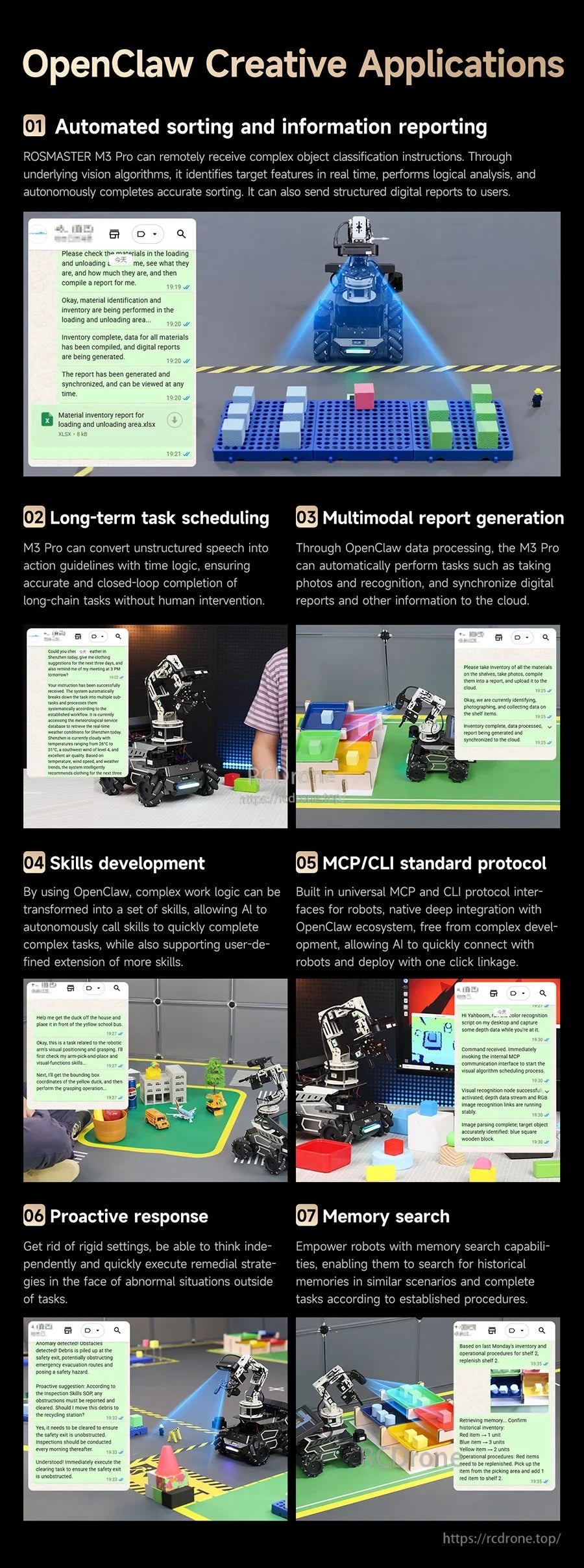 OpenClaw creative application examples: sorting, scheduling, report generation, MCP, memory search, and skills