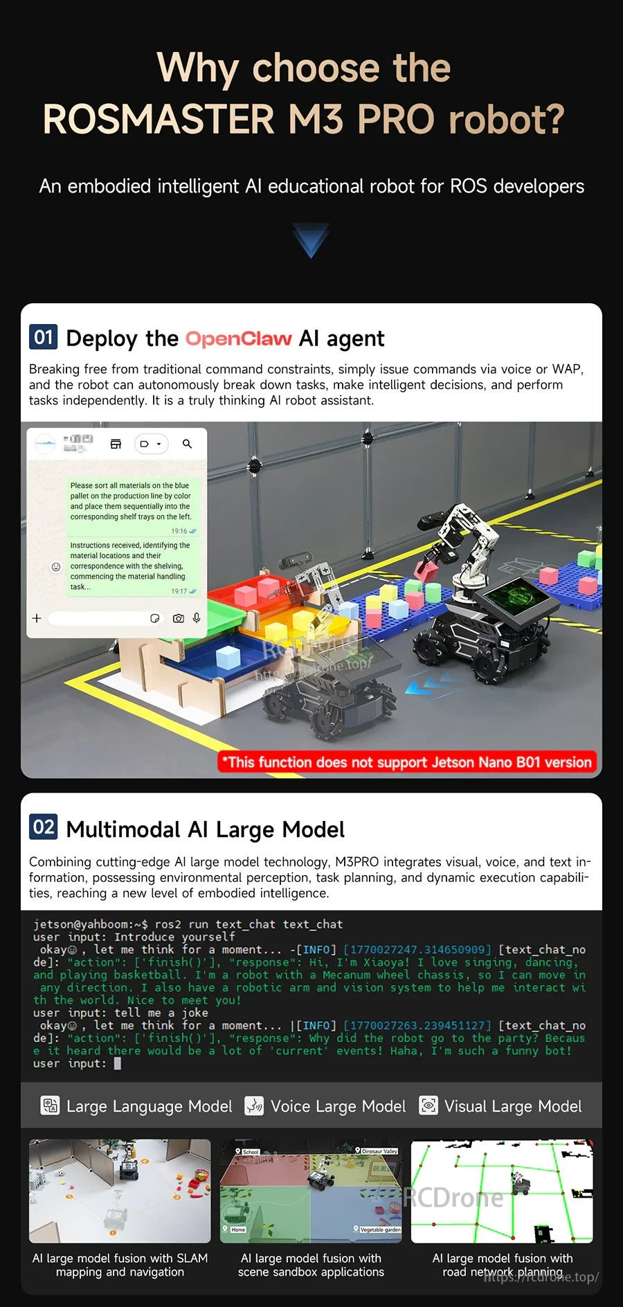Benefits: OpenClaw AI agent for natural-language tasks with voice or app control on ROSMASTER M3 Pro