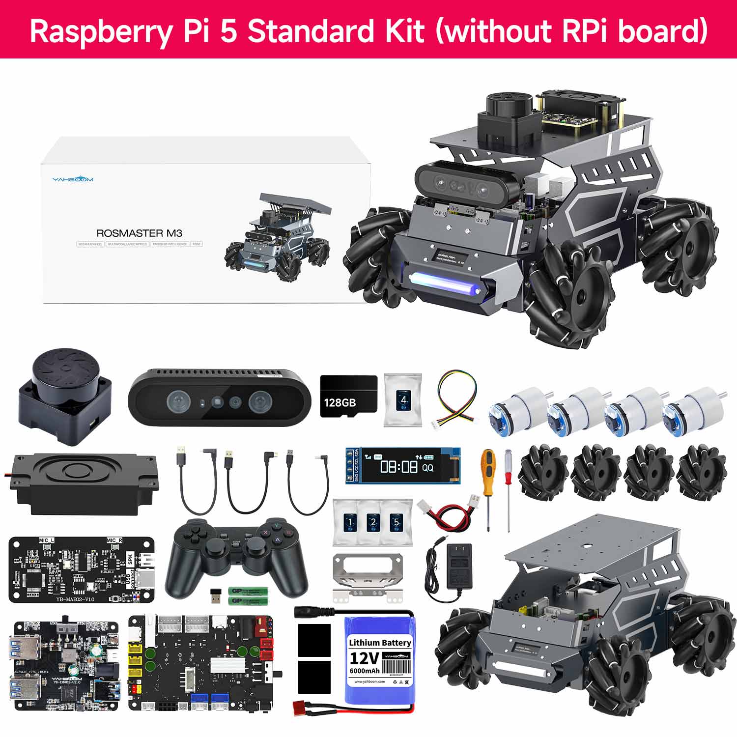 Yahboom ROSMASTER M3 ROS2 AI Large Model Robot, Yahboom ROSMASTER M3 Raspberry Pi 5 robot kit with omni-wheel chassis, camera module, contr.