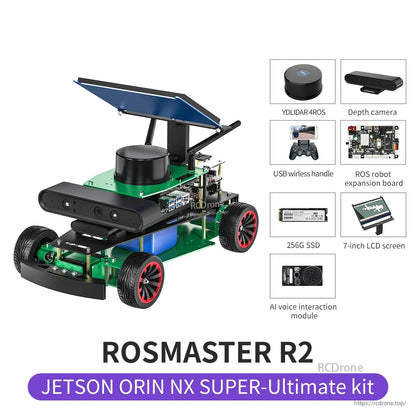 ROSMASTER R2 ROS2 Ackermann robot car with Jetson Orin NX, lidar, depth camera, and 7-inch LCD screen