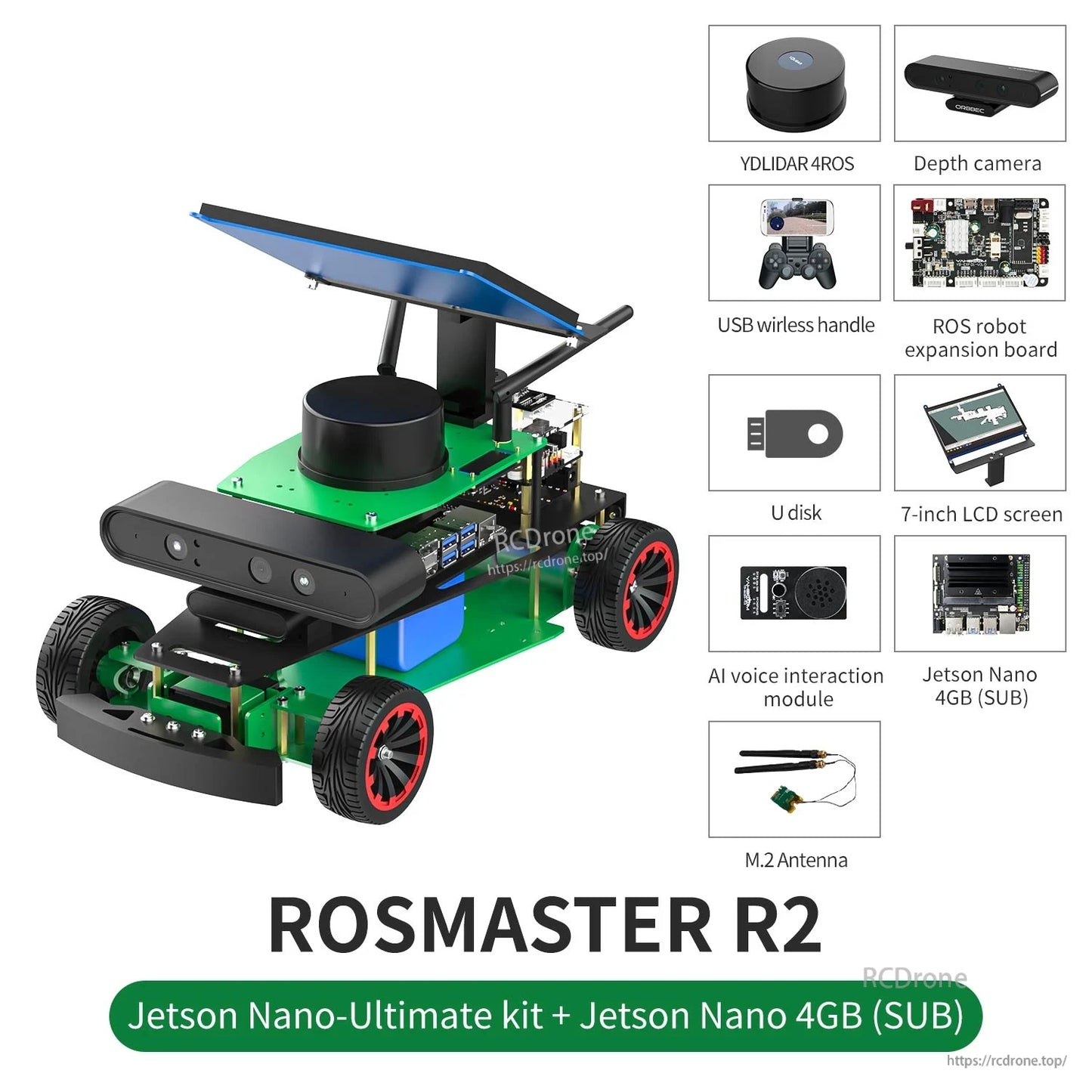 ROSMASTER R2 ROS2 Ackermann robot car with lidar and depth camera, plus Jetson Nano kit accessories