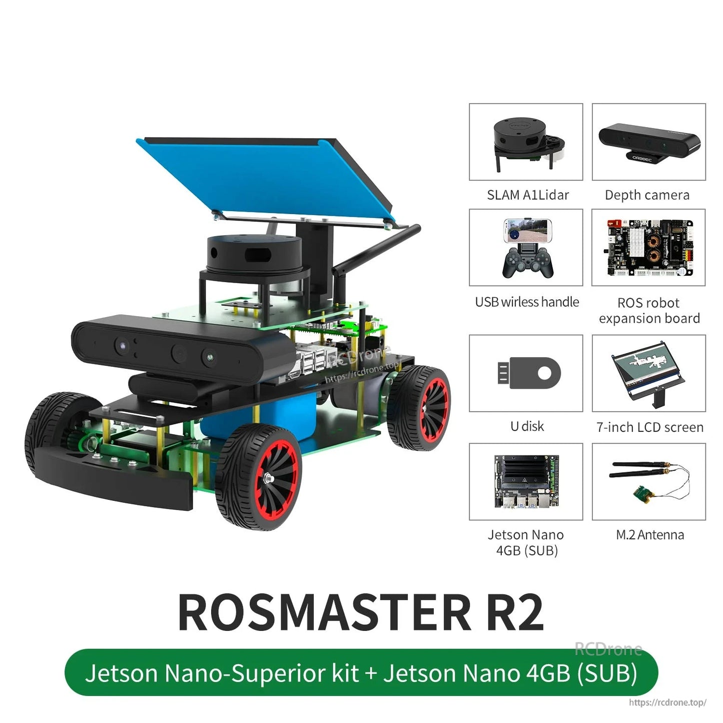 ROSMASTER R2 Jetson Nano Superior kit plus Jetson Nano 4GB (SUB) board, U disk, 7-inch LCD, M.2 antenna