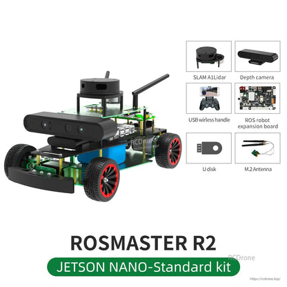 ROSMASTER R2 Jetson Nano Standard kit contents with SLAM lidar, depth camera, expansion board, U disk, M.2 antenna
