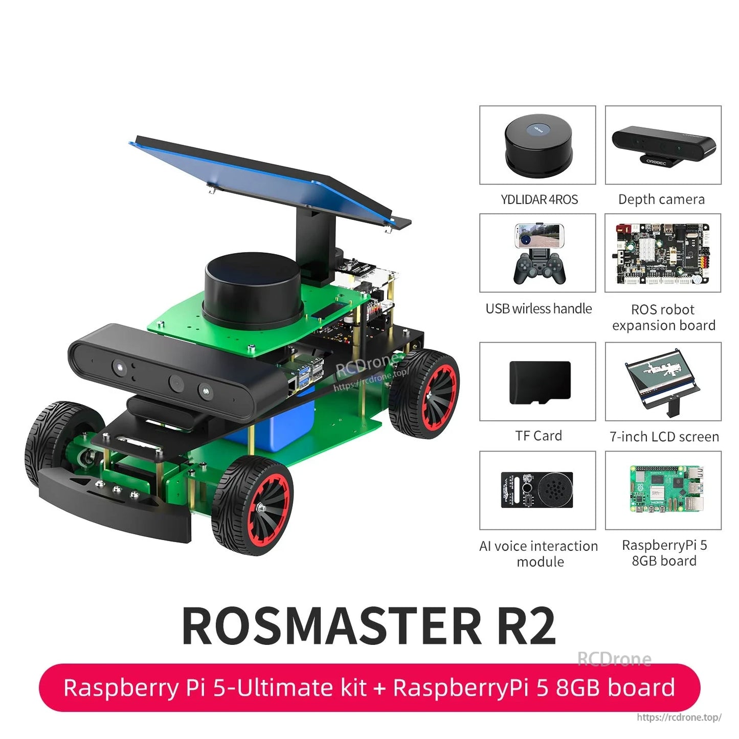 ROSMASTER R2 ROS2 Ackermann robot car with lidar, depth camera, expansion board and Raspberry Pi 5 components