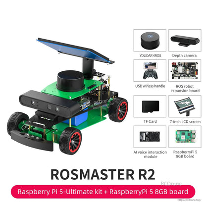 ROSMASTER R2 ROS2 Ackermann robot car with lidar, depth camera, expansion board and Raspberry Pi 5 components