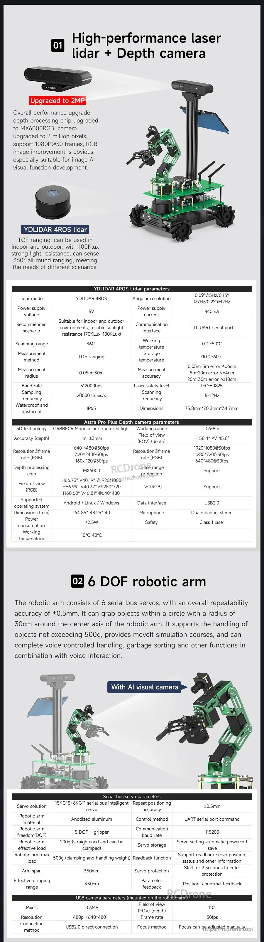 Yahboom ROSMASTER X3 Plus ROS robot with laser lidar, depth camera mast, and 6‑DOF robotic arm on chassis