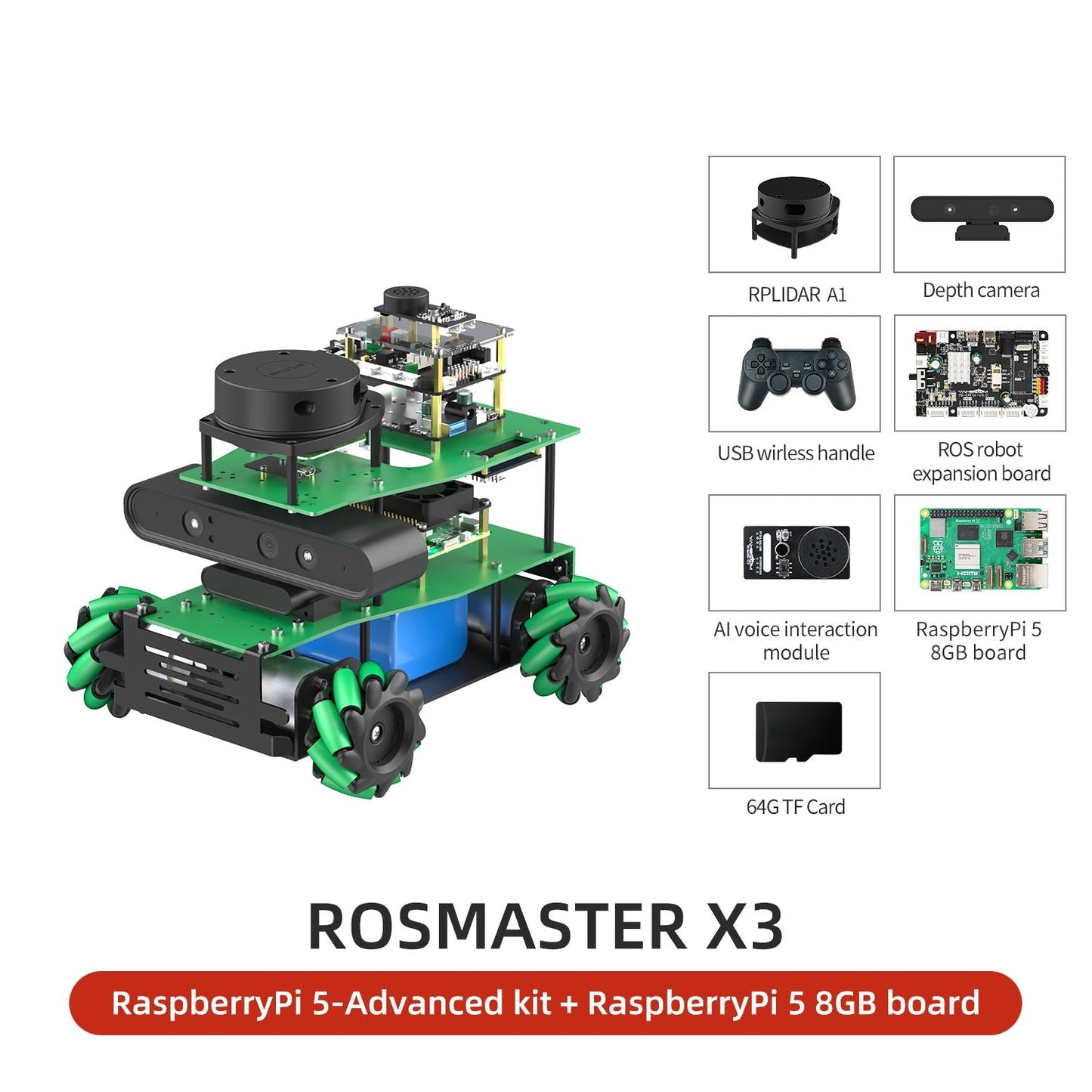 ROSMASTER X3 RaspberryPi 5-Advanced kit + RaspberryPi 5 8GB board